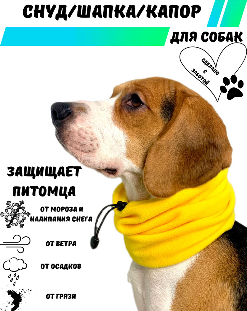 Снуд / Капор / Шапка для собак MARCHI&DOGS, с разрезом под ошейник, жёлтый 20-30 см  #1