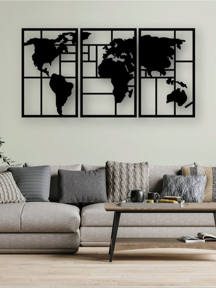 Декоративное настенное панно "Карта мира" из дерева для интерьера  #1