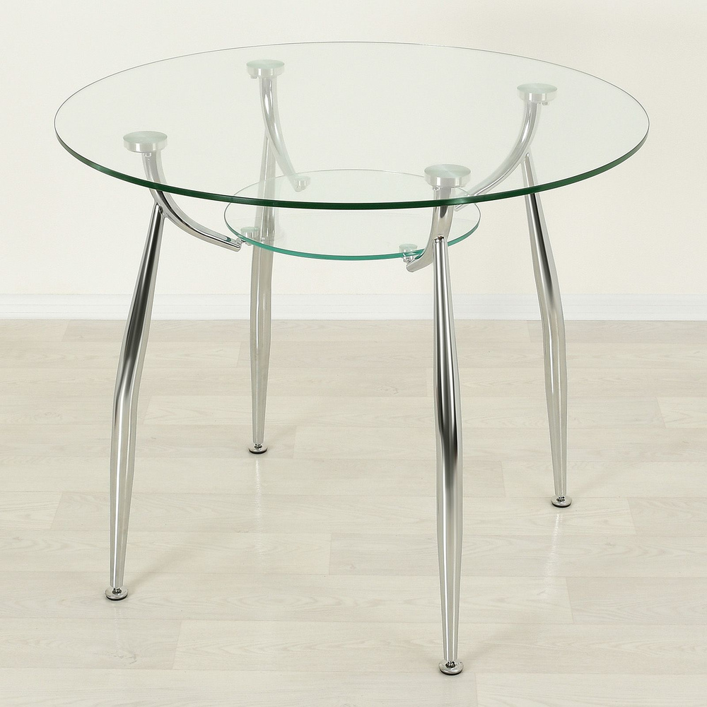 Круглый стеклянный стол Вокал 18-4 прозрачный/хром D100 #1