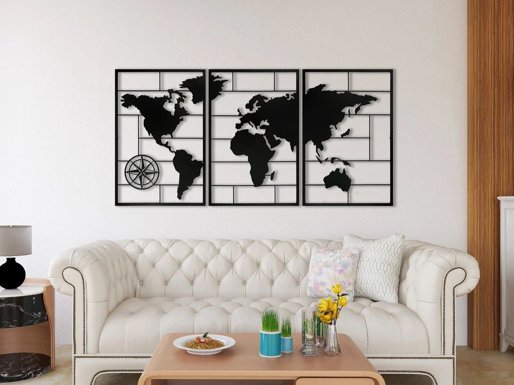 Панно "Карта мира" настенная деревянная. 151х74 см #1