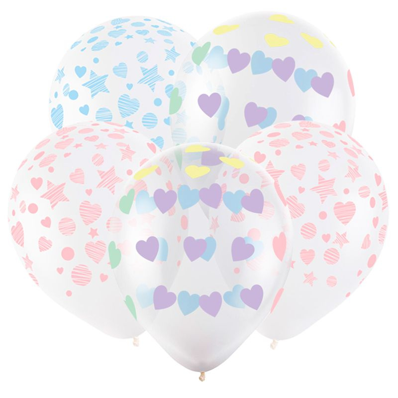Набор воздушных шаров/Нежные сердечки, Ассорти Пастель-Кристалл, 5 ст. /30 см/50 шт.  #1