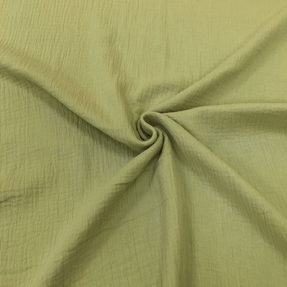 Ткань муслин жатка, однотонный, 135см*100 см, светло-зеленый, двуслойный, хлопок  #1