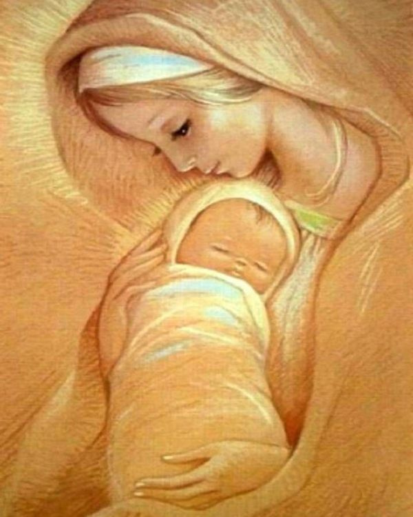 Картина по номерам на холсте 40x50 40 х 50 с подрамником "Златовласая девушка и ее новорожденный малыш" #1