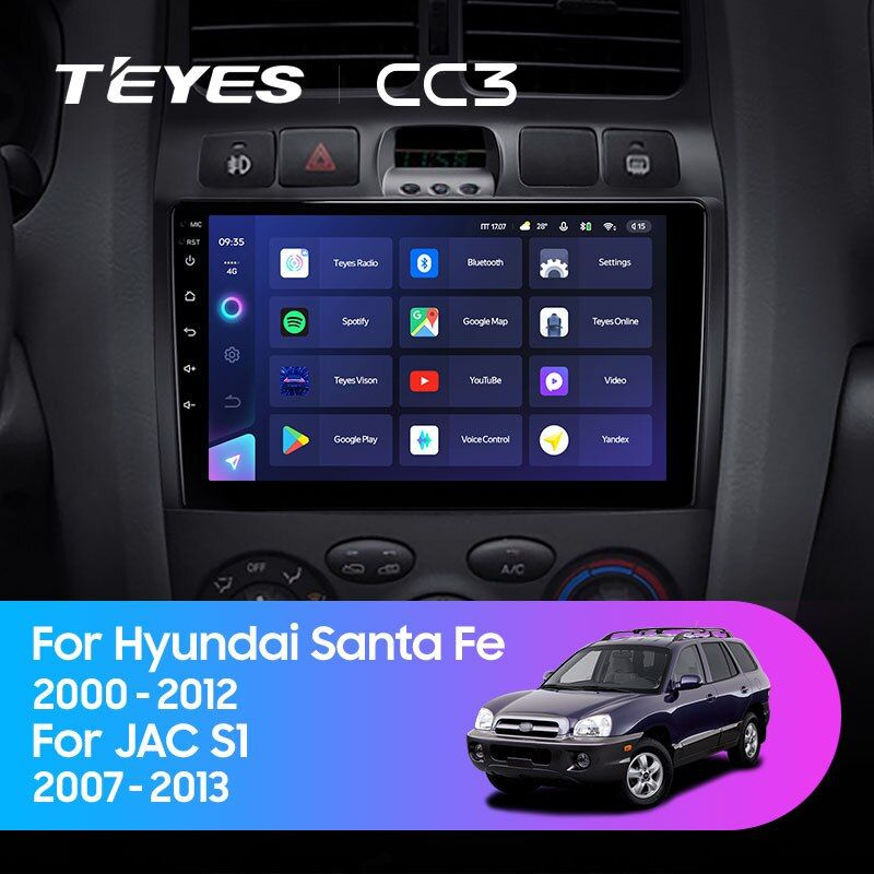 Магнитола для авто, Штатная магнитола TEYES CC3 9.0" 6 Gb для Hyundai Santa Fe 2000-2012  #1