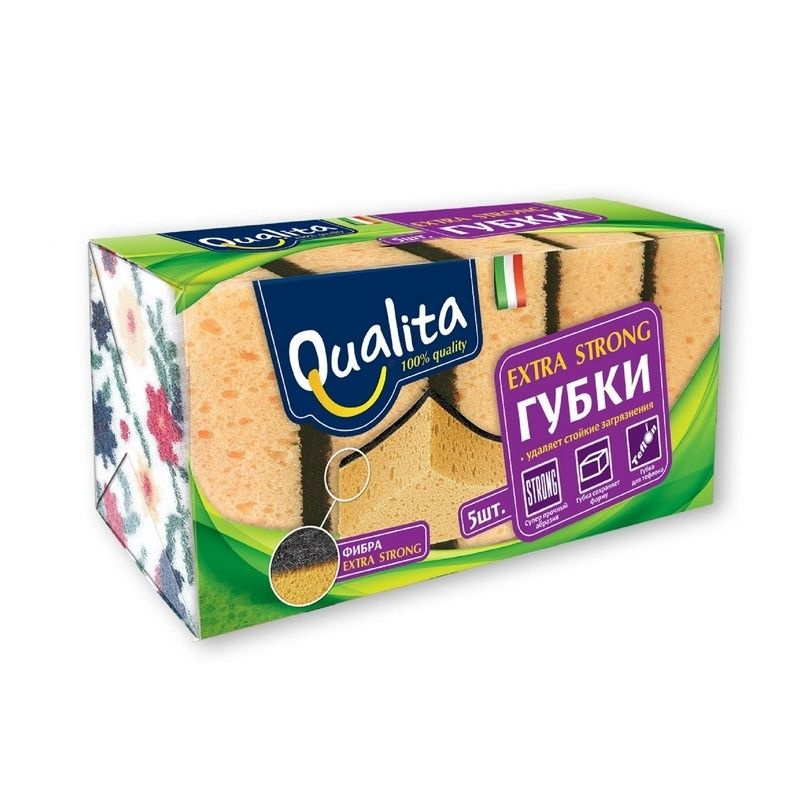 Губки для мытья посуды Qualita Extra strong, поролоновые, 5 шт #1