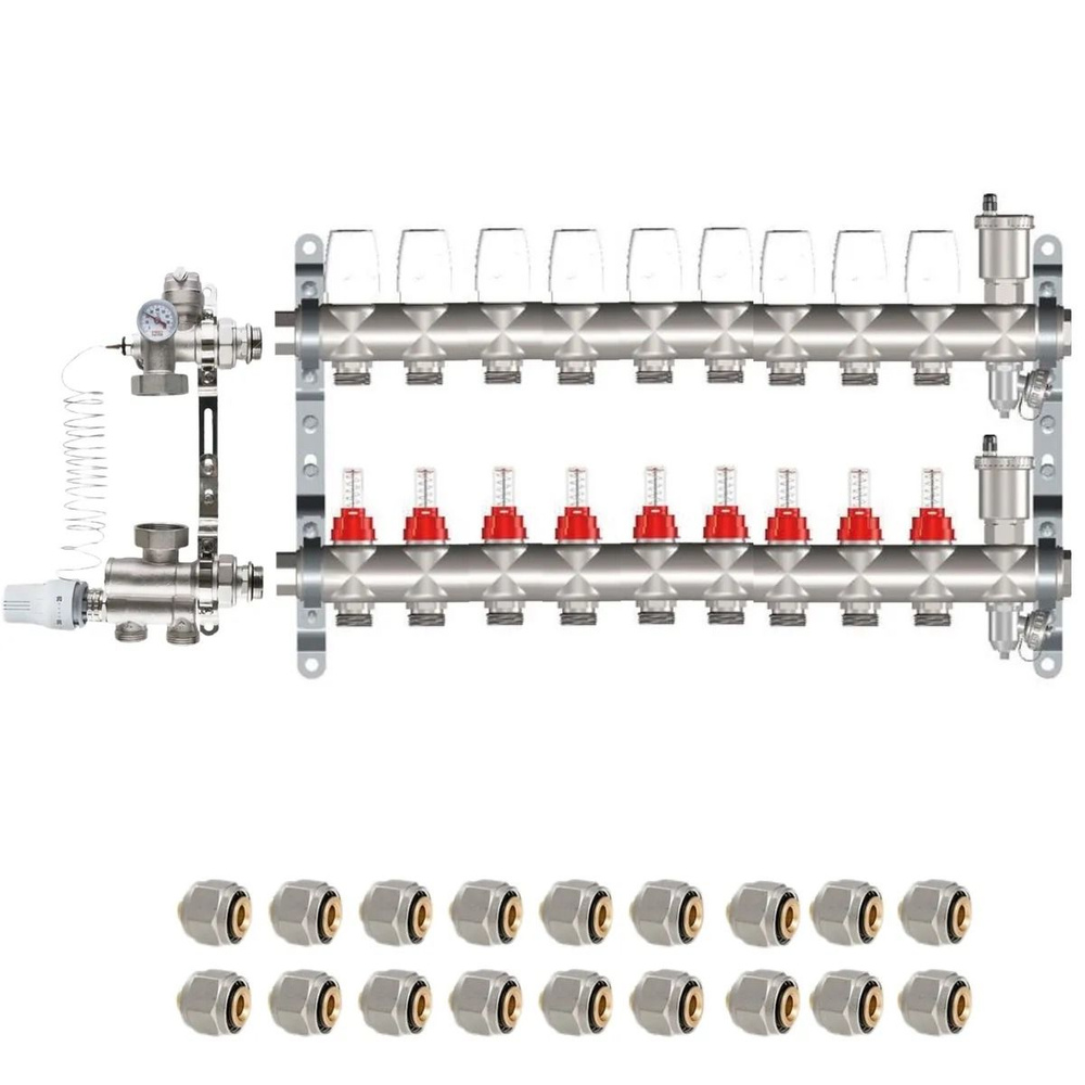 Комплект для водяного теплого пола коллектор 9 контуров  #1