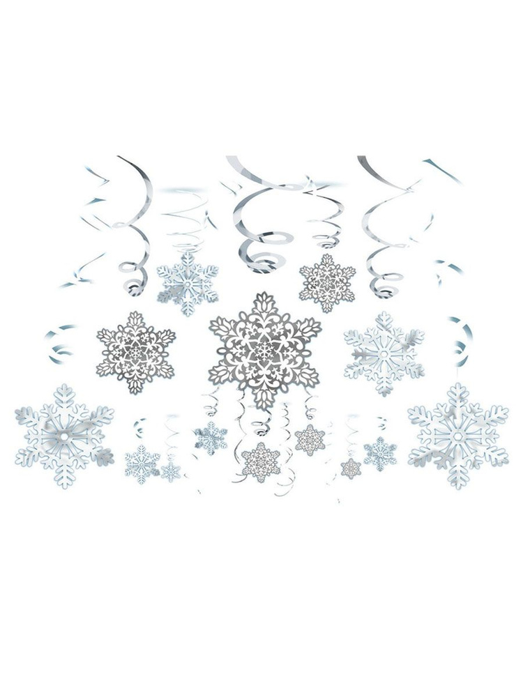 Гирлянда растяжка спираль на Новый год, Снежинки, 46-60 см, 30 шт  #1