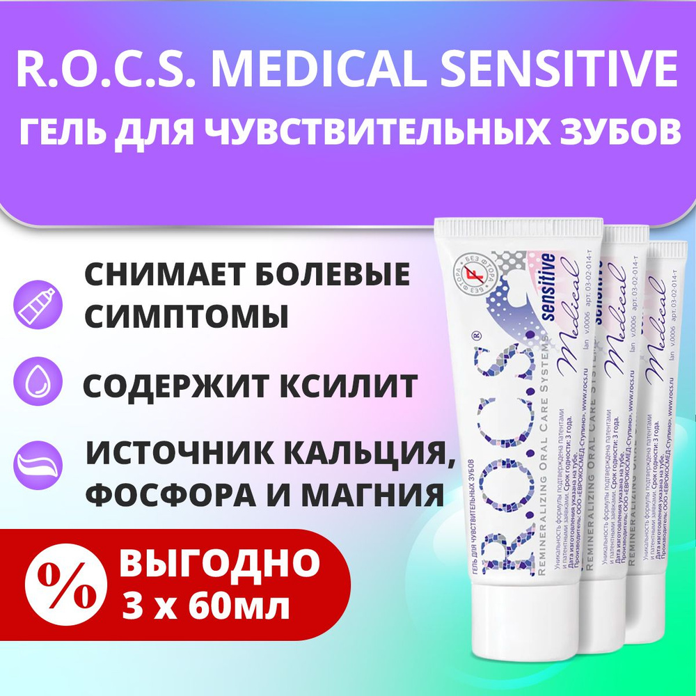 Гель для чувствительных зубов R.O.C.S. Medical Sensitive 3 штуки #1