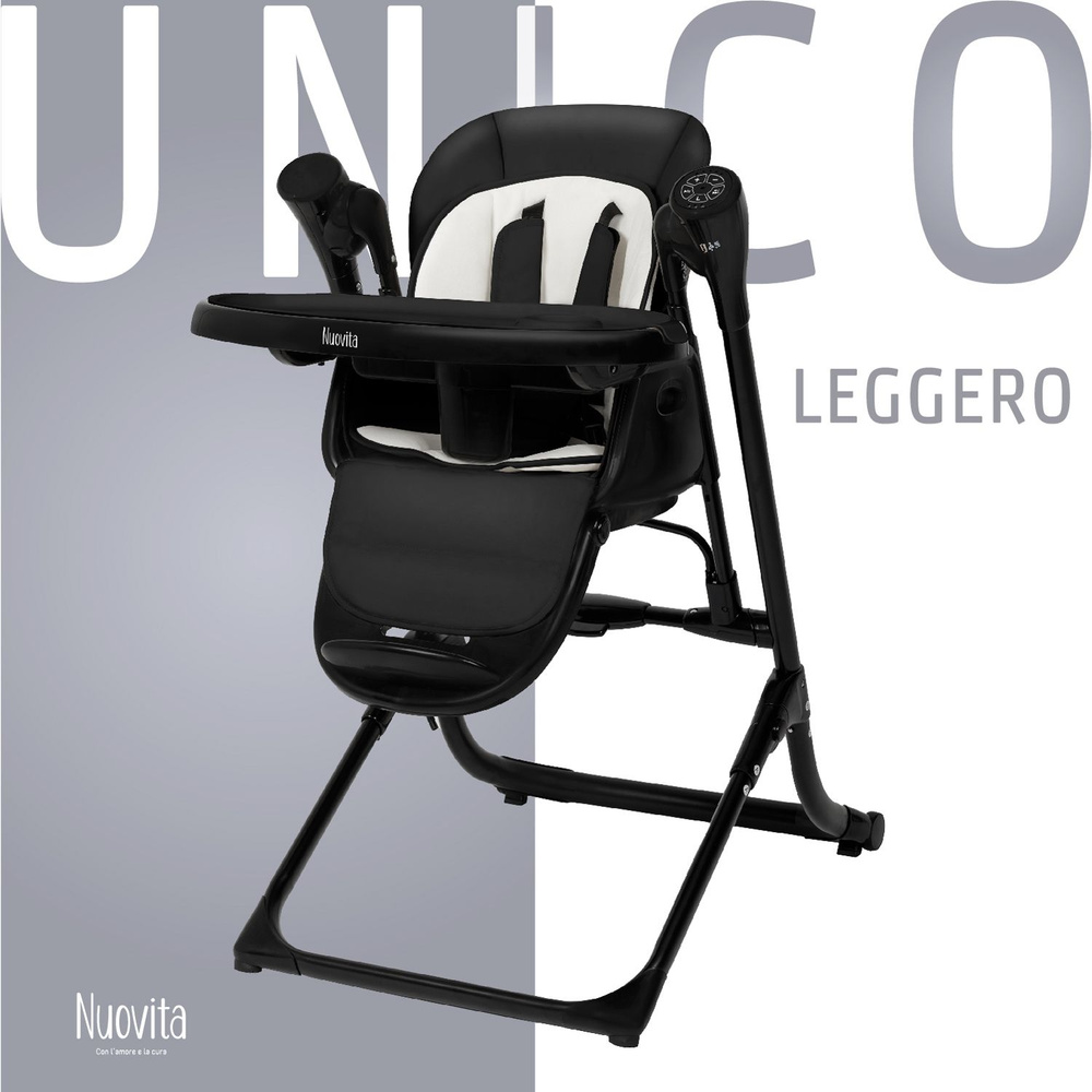 Детский стульчик для кормления 0+ Nuovita Unico Leggero Nero трансформер 3 в 1, стульчик шезлонг для #1