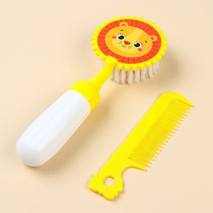 Набор расчёсок с погремушкой Львёнок, 2 предмета: расчёска с зубчиками + щётка  #1