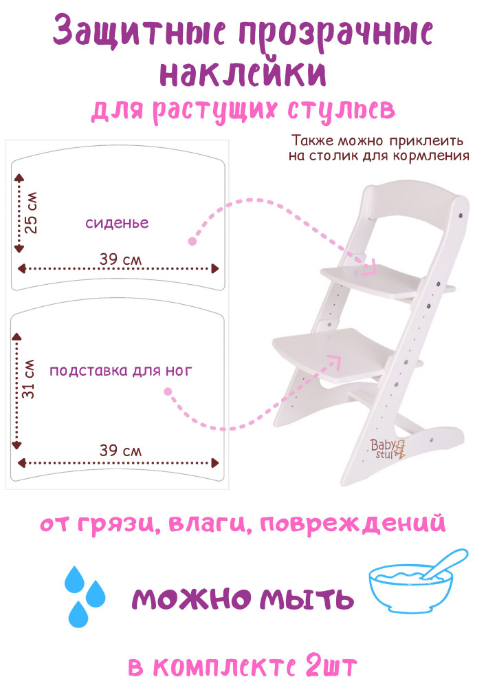 Защитные прозрачные наклейки на сиденье и подставку для ног для растущих стульев ТМ Babystul  #1