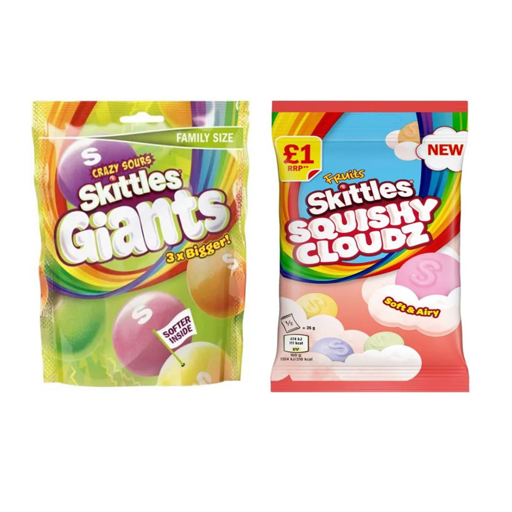 Жевательные конфеты Skittles Скитлс Squishy clouds 70 гр и Giants Crazy Sours (кислые) 141 гр., Германия. #1