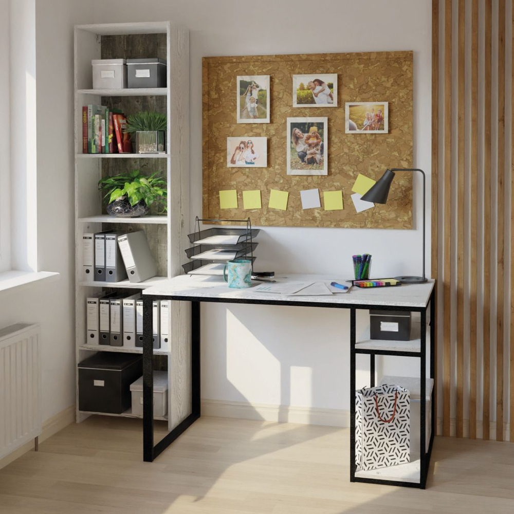 Стол письменный с полкой BRAUN loft, светло-серый, компьютерный, офисный, лофт, 120x60x75 см, Гростат #1