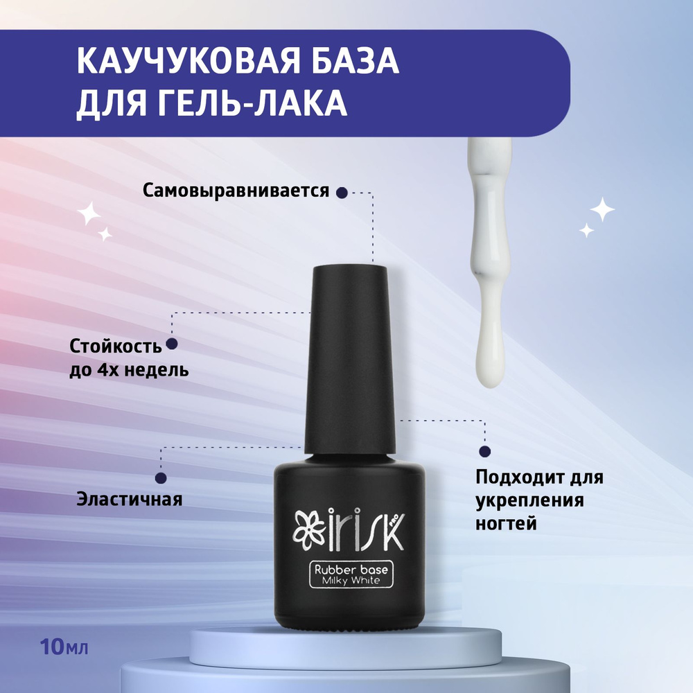 IRISK База для гель-лака каучуковая камуфлирующая Rubber Base Milky White, 10 мл  #1