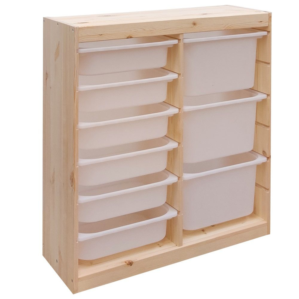 Деревянный стеллаж для игрушек с белыми (3+6) контейнерами TROFAST, 86.6х30х90.6 см  #1