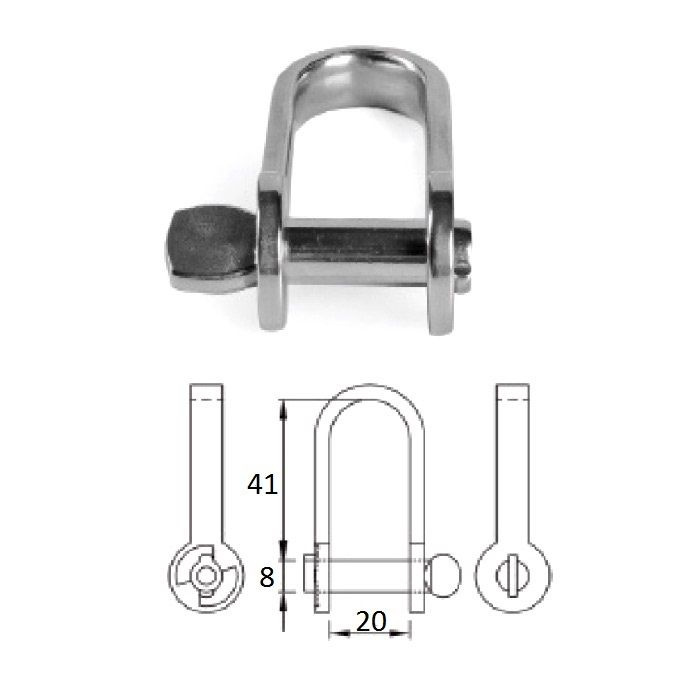 Скоба такелажная плоская удлинённая с винтовым пальцем 8х41 мм  #1