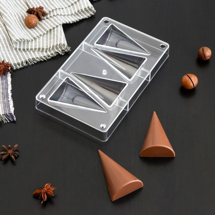 Форма для шоколада и конфет КНР "Большой конус", 4 ячейки, 20х12х2,5 см, ячейка 8х5х2,2 см  #1