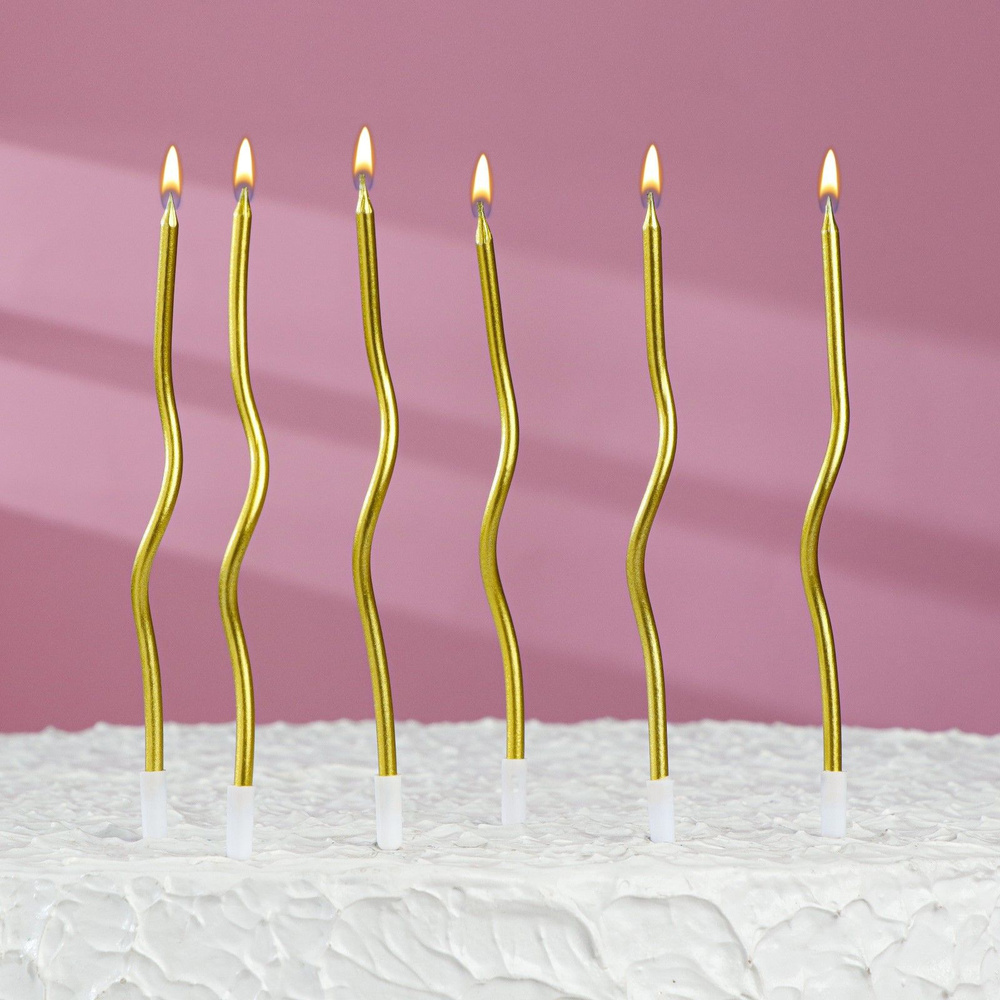 Свечи для торта "Серпантин", 6 шт., коктейльные, золото #1