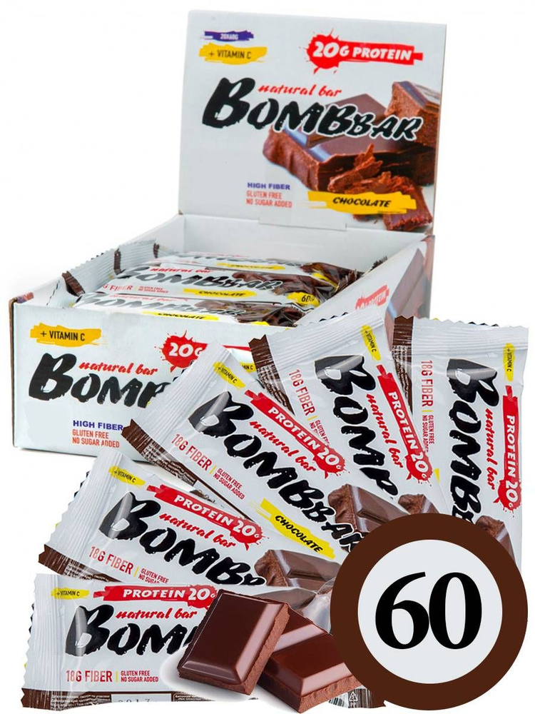 Протеиновый батончик Bombbar Protein Bar 60 x 60 г, Двойной шоколад  #1
