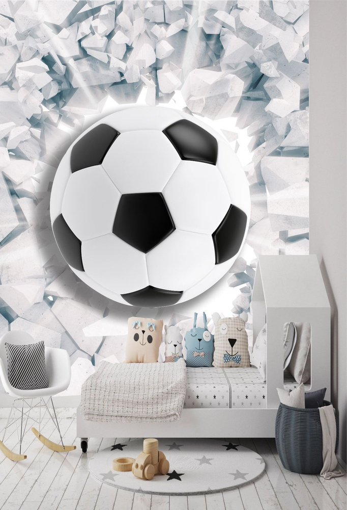 Фотообои Dekor Vinil для мальчиков, подростков "3D футбольный мяч из стены" 200х260 см.  #1