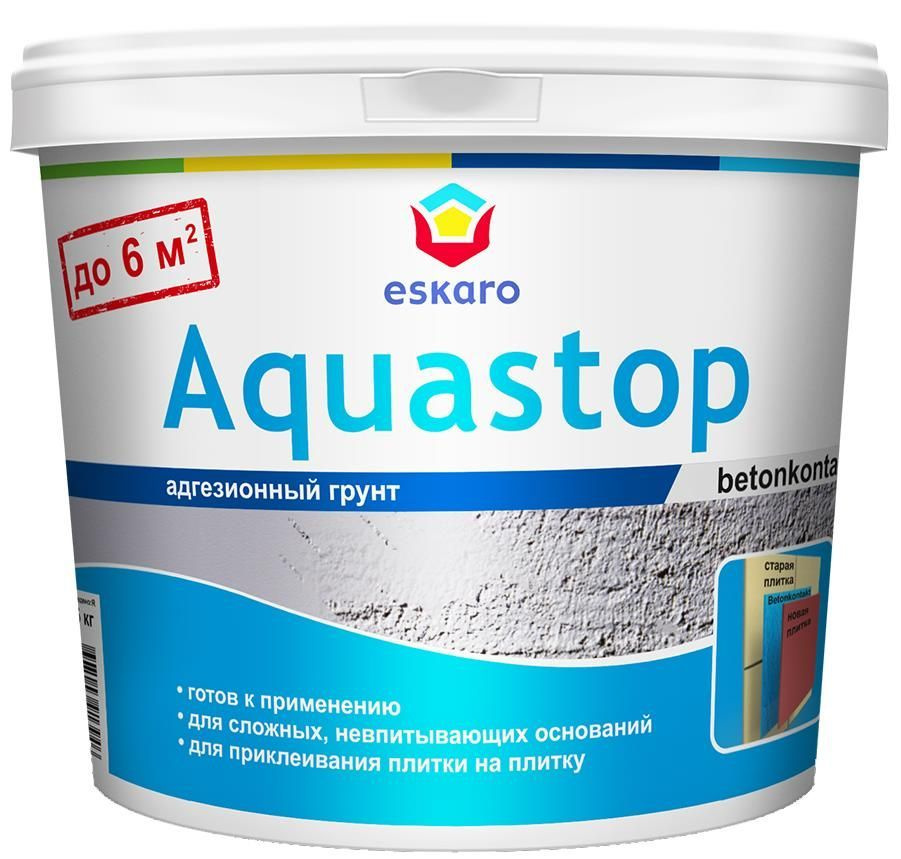 Грунтовка адгезионная 1.5 кг Aquastop Betonkontakt Eskaro, готова к применению / для сложных, невпитывающих #1