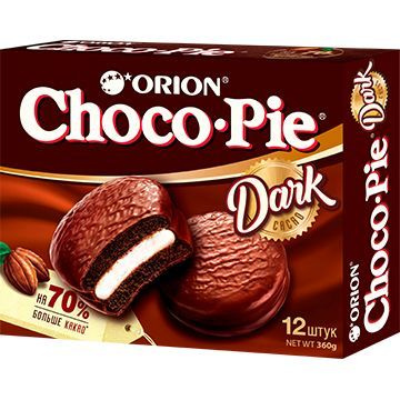 Бисквитное пирожное Orion Choco Pie Dark / Темный шоколад 1 пачка 360 г  #1