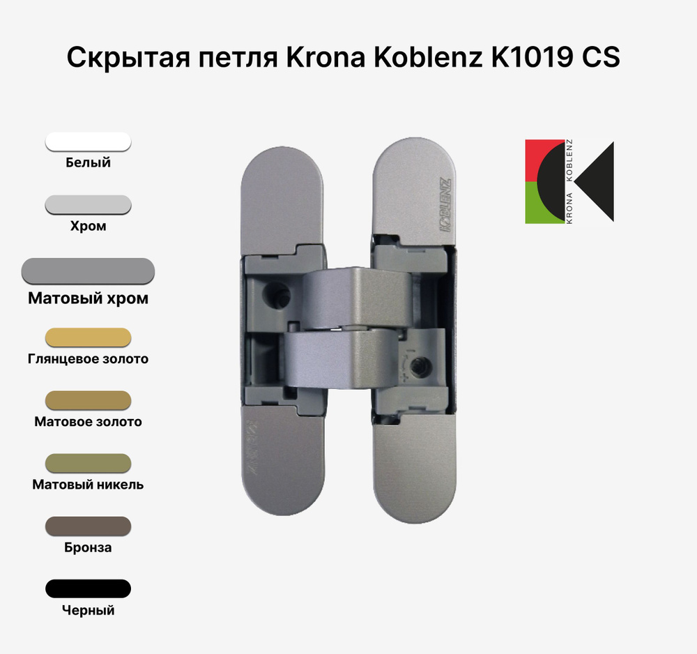 Скрытые петли Krona Koblenz K1019 CS, КОМПЛЕКТ 30 шт, Матовый хром #1