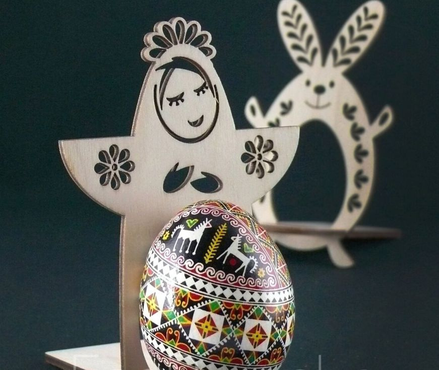 Подставка для пасхальных яиц деревянная 2 шт "Пасхальный Кролик и Матрешка"  #1