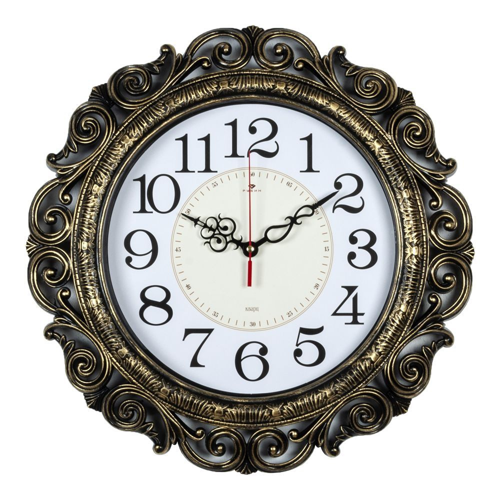 Часы настенные круг ажурный 40,5см, корпус черный с золотом "Классика" "Рубин" Настенные часы, электронные #1