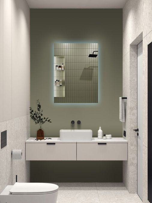 Зеркало для ванной Qwerty 80*60 вертикальное с холодной LED-подсветкой  #1