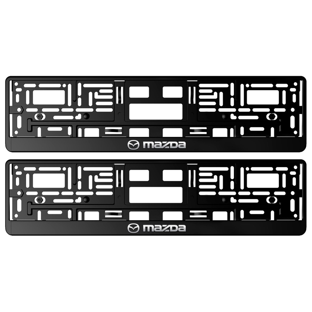 Рамки для номера автомобиля Mazda - комплект 2 шт черные с рельефной хромированной надписью  #1