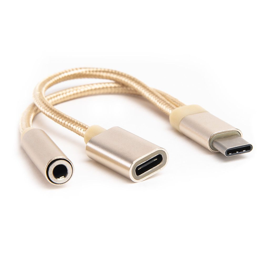Переходник ATOMevolution USB Type-C 3.1 - 3,5 Jack/USB Type-C 0,15 метра золотой  #1