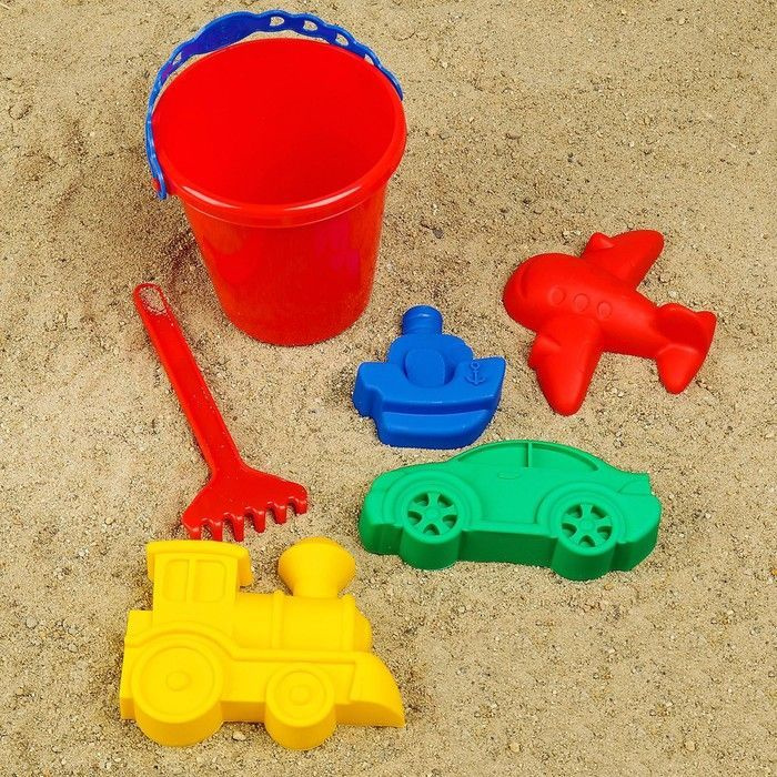 Набор для песочницы детский - Игрушки для песочницы 7 шт / Ведерко большое 1 л, Формочки большие, Лопатка, #1