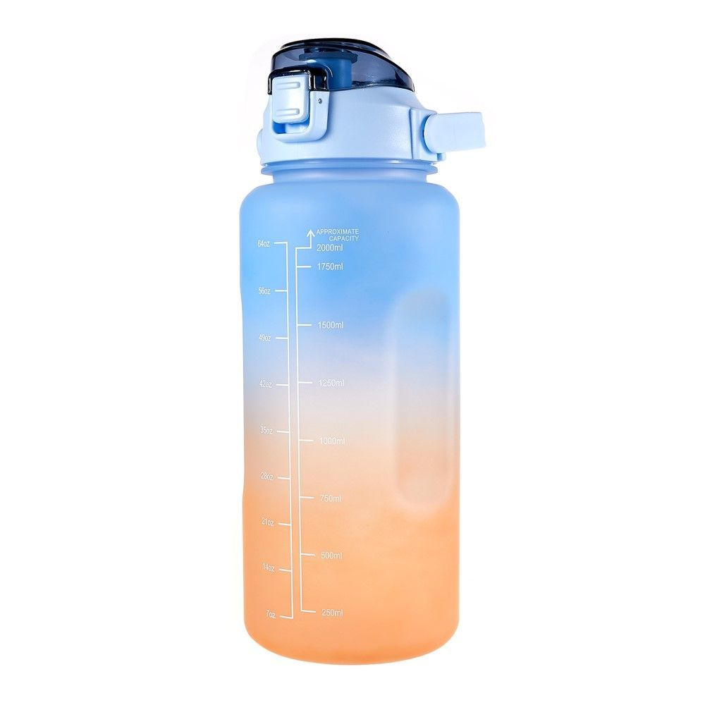 Спортивная бутылка 2л с маркировкой времени, объема и мотиваторами - градиент синий с оранжевым  #1