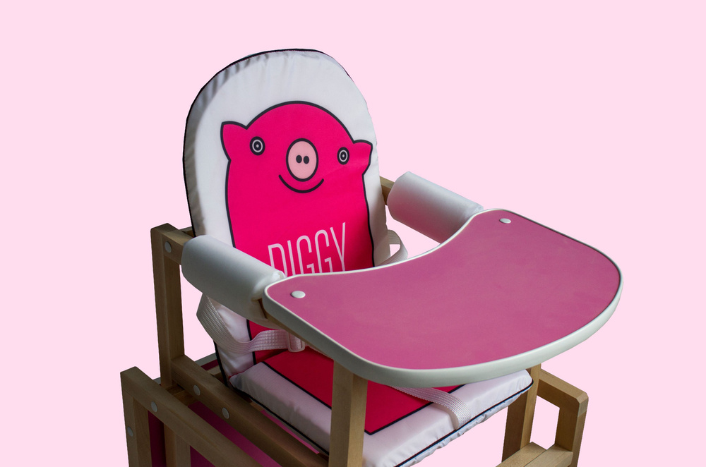 Детский стол-стул трансформер для кормления из массива "BabysLite" PIGGY свинка (розовый)  #1
