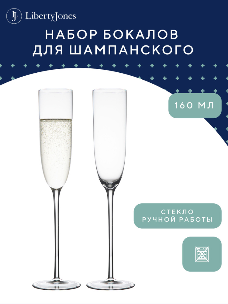 Набор бокалов для шампанского Celebrate 160 мл, из выдувного стекла на тонкой ножке, 2 шт.  #1