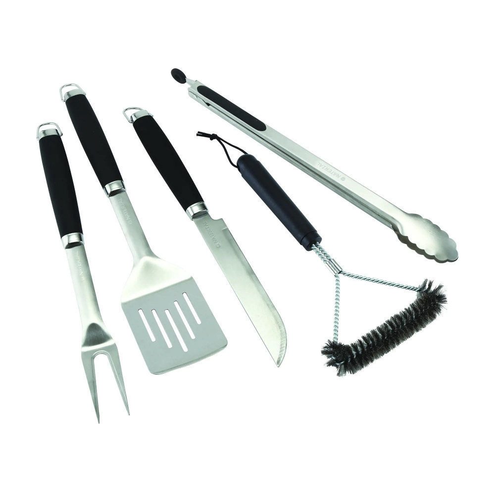 Набор для барбекю Naterial Beta нержавеющая сталь: щипцы, вилка, нож, лопатка, щетка для чистки  #1