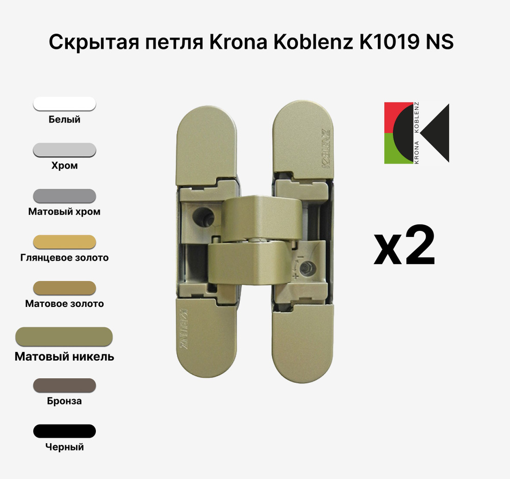 Комплект из 2х Скрытых петель KRONA KOBLENZ KUBICA K1019 DXSX, KOMBI HYBRID NS, Матовый никель  #1