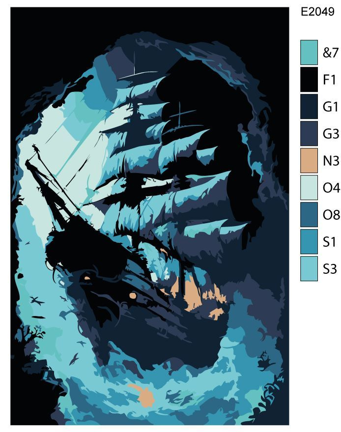 Детская картина по номерам E2049 "Корабль в ночном море" 20x30  #1
