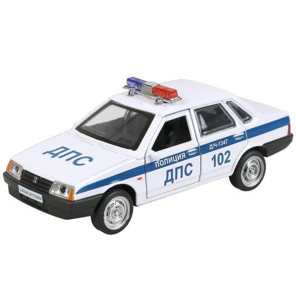 Машинка для мальчика металлическая LADA-21099 Спутник Полиция 12 см, белый, Технопарк  #1
