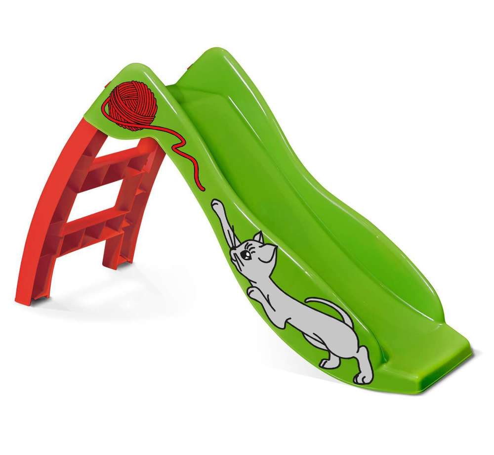 Игровая горка детская для улицы и дома пластиковая Котёнок, цвет красный зеленый  #1