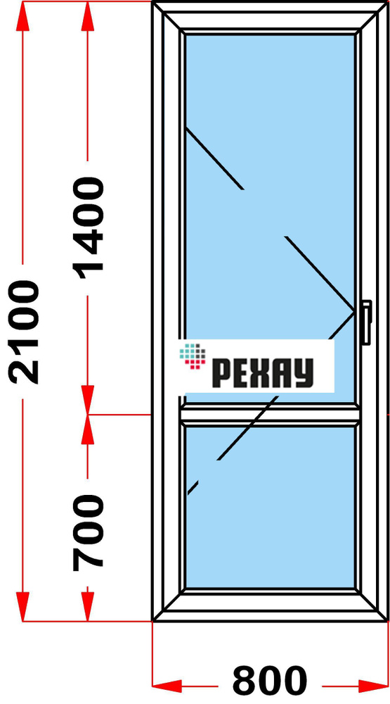 Балконная дверь, профиль РЕХАУ BLITZ (2100 x 800), с поворотной створкой, стеклопакет из 2х стекол, левое #1