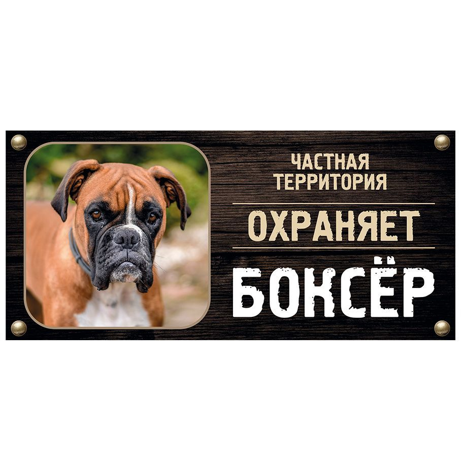Табличка, Злая собака, Территорию охраняет Боксер, на металлической основе, 30см х 14 см, на забор, на #1
