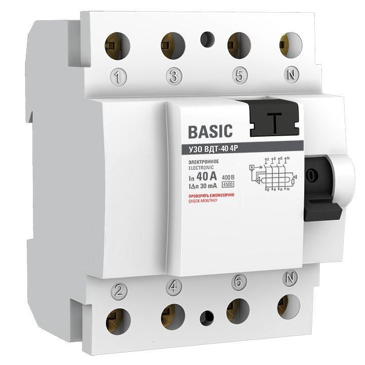 Выключатель дифференциального тока (УЗО) 4п 40А 30мА тип AC Basic электрон.EKF elcb-4-40-30e-sim  #1