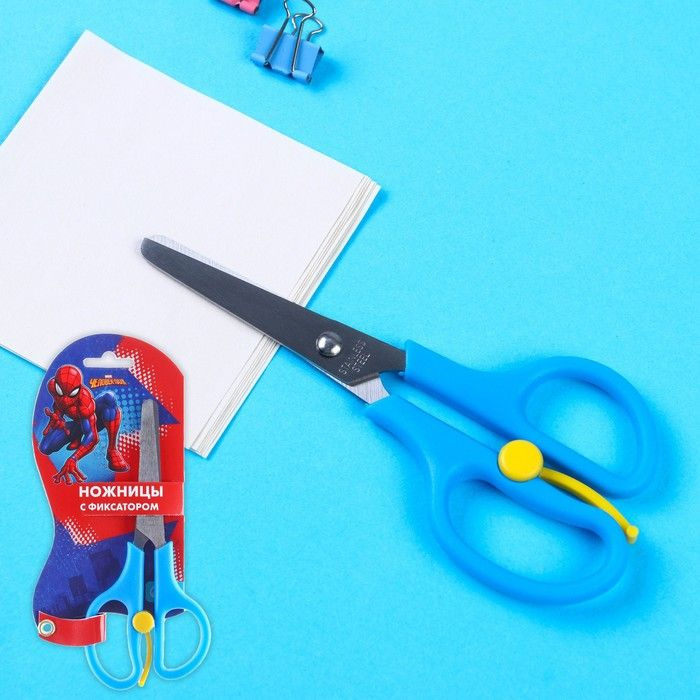 Ножницы детские 13 см, безопасные, пластиковые ручки с фиксатором, Человек-Паук  #1