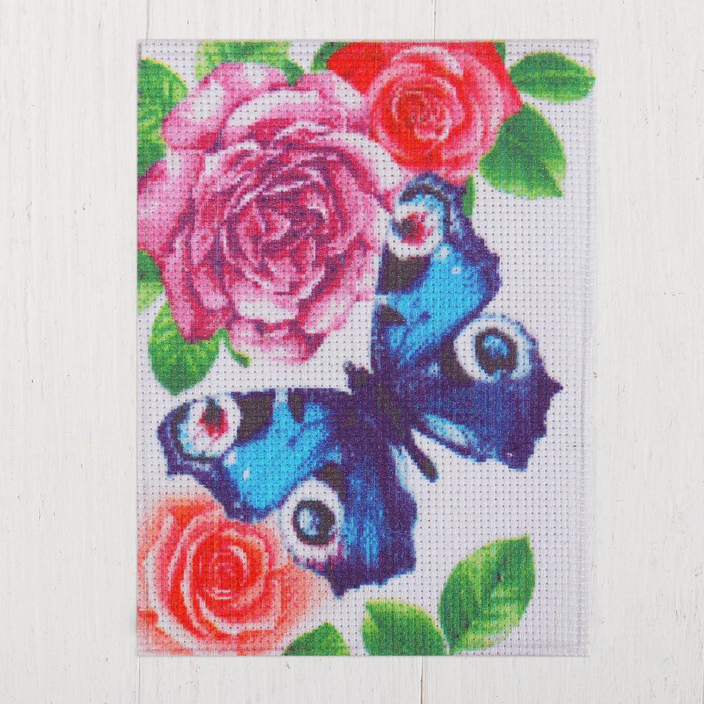 Канва для вышивки крестиком Школа талантов "Бабочка в цветах", 20х15 см  #1
