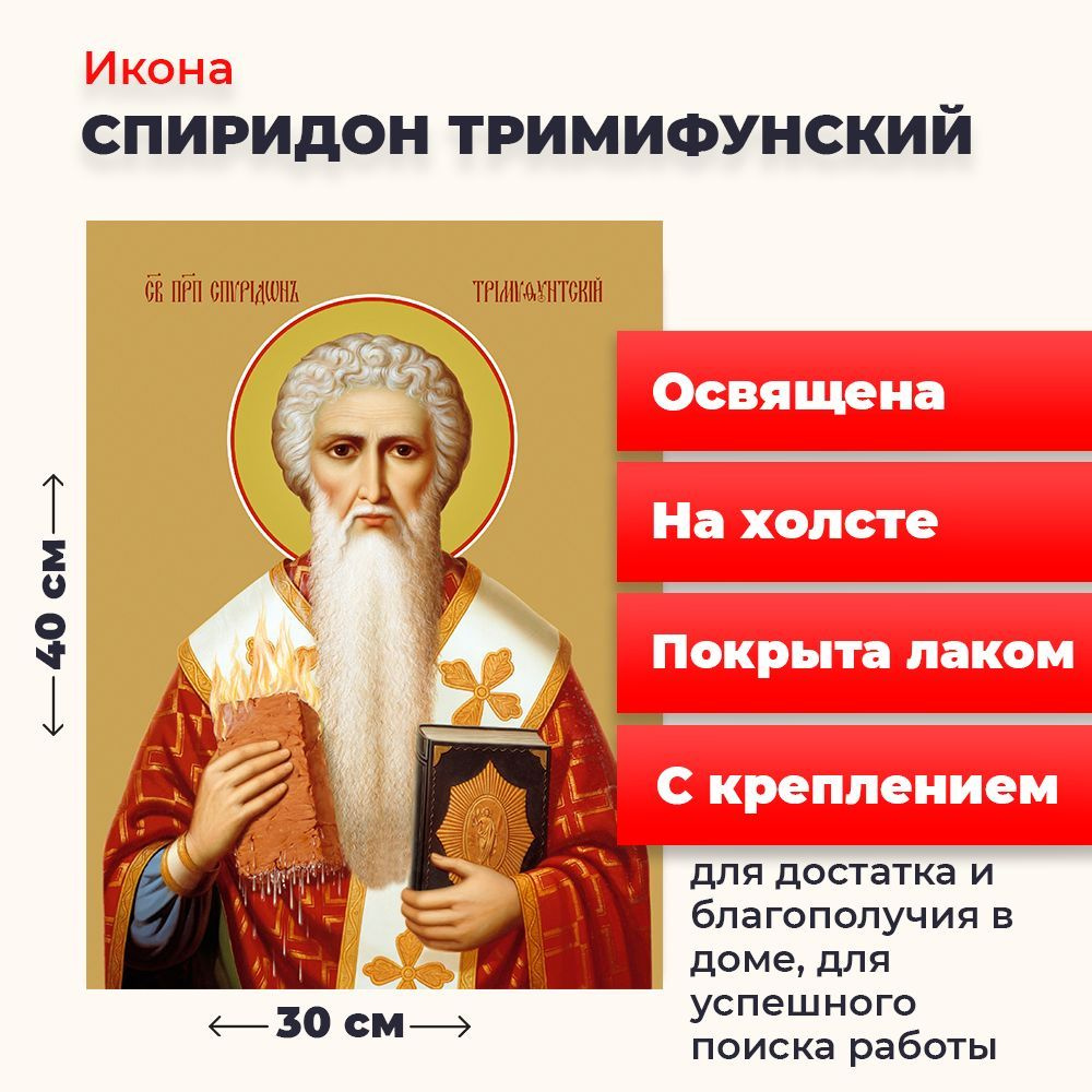 Освященная икона на холсте "Спиридон Тримифунтскийй", 30*40 см  #1