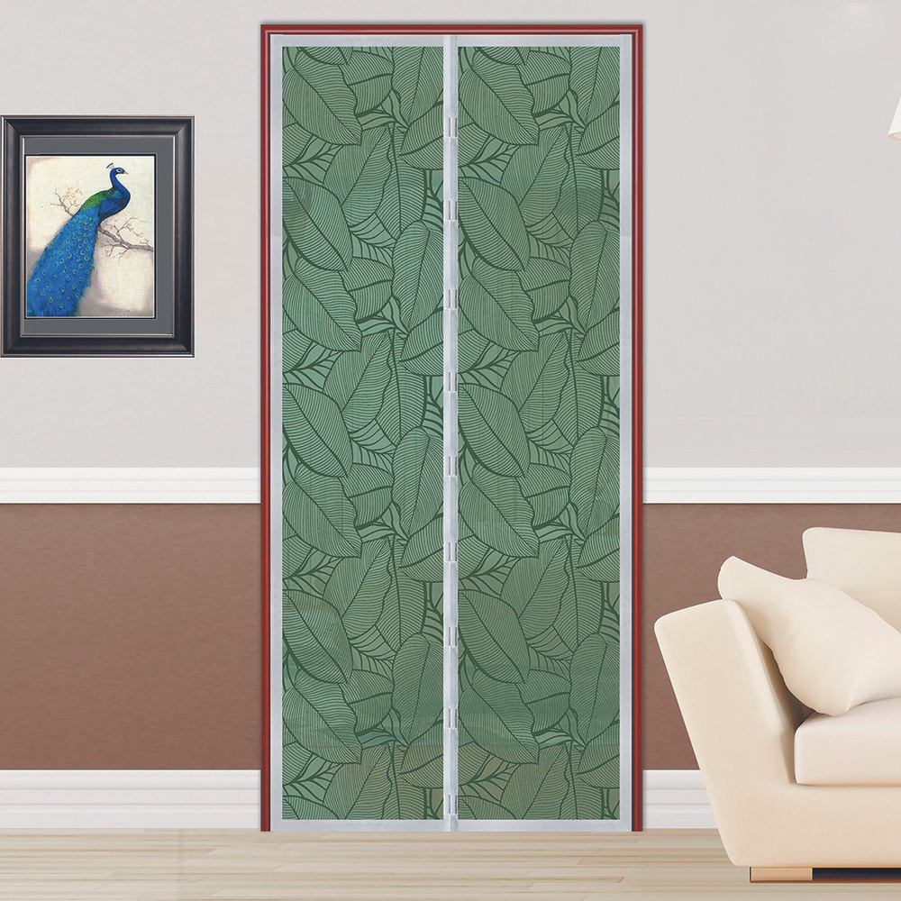 Сетка антимоскитная на дверь (120х210см) на магнитах, (листья зеленые)  #1