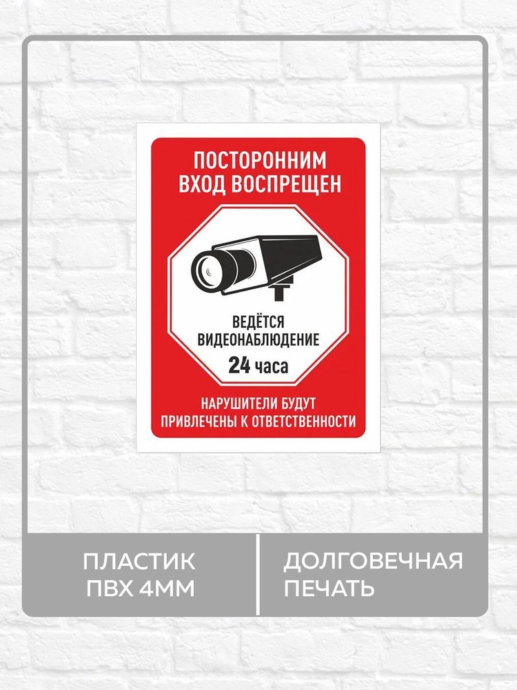 Табличка "Посторонним вход воспрещен! Ведется видеонаблюдение" А3 (40х30см)  #1