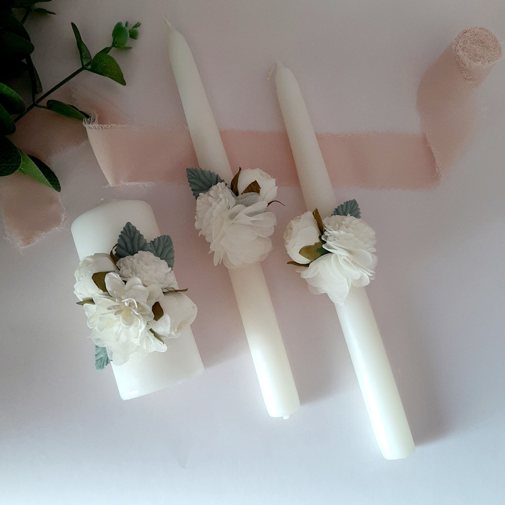 Набор свадебных свечей "Семейный очаг" Розы белые #1